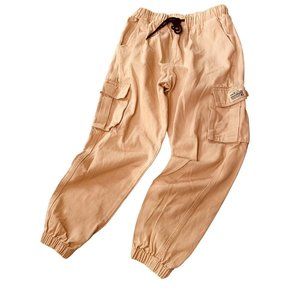 Small Shein Boy's Tan Elastic Waist Letter Patched Cargo Joggers